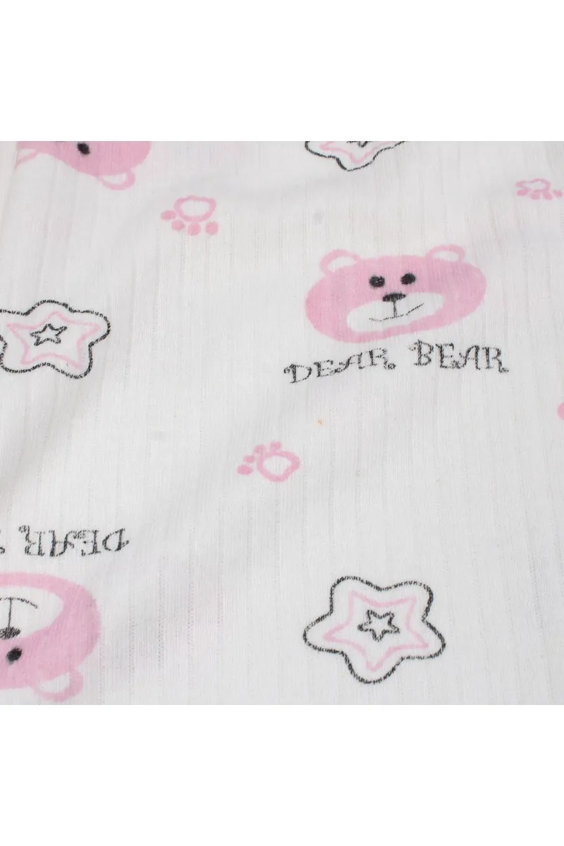 Kız Çocuk Beyaz Pembe Yıldızlı Ayılı Desenli 2'li Pijama Takımı