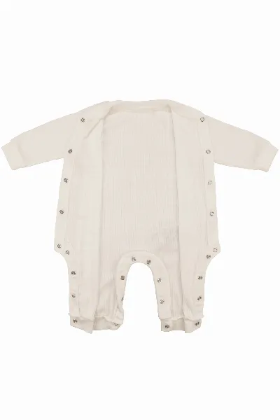 Unisex Ekru Fitilli Düğümlü Bereli Çıtçıtlı Tulum