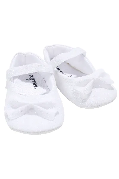 Kız Bebek Beyaz Simli Kurdaleli Çantalı Babet Ayakkabı Set