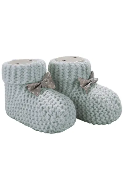 Unisex Gri Puanlı Fiyonklu Triko Patik 0-6 Ay
