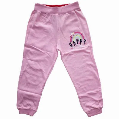Kız Çocuk Pembe Happy Gökkuşağı Baskılı Tek Alt Eşofman