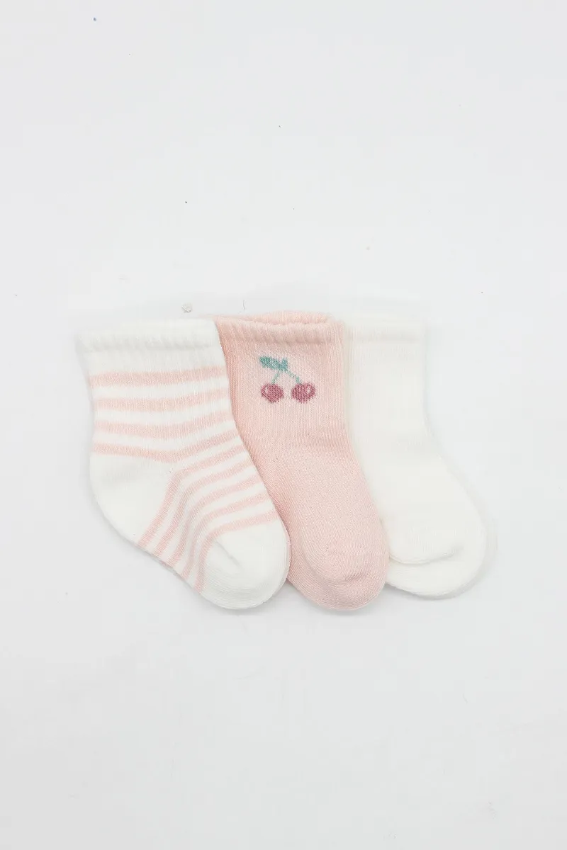 Bistyle Cherry Girl 3'lü Penye Soket Çorap 10138 Ekru