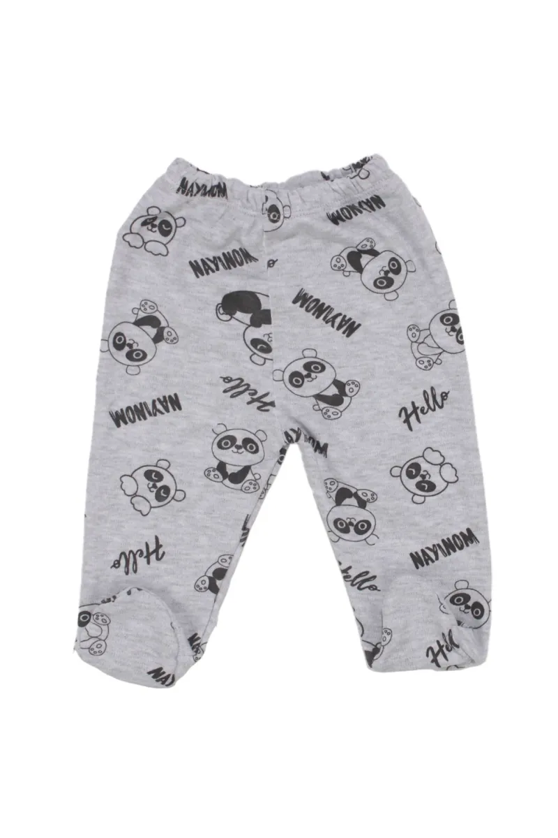 Erkek Bebek Gri Panda Baskılı Patikli Tek Alt