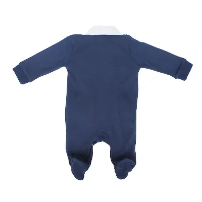 Erkek Bebek Lacivert Yakası Yıldız Nakışlı Patikli Tulum