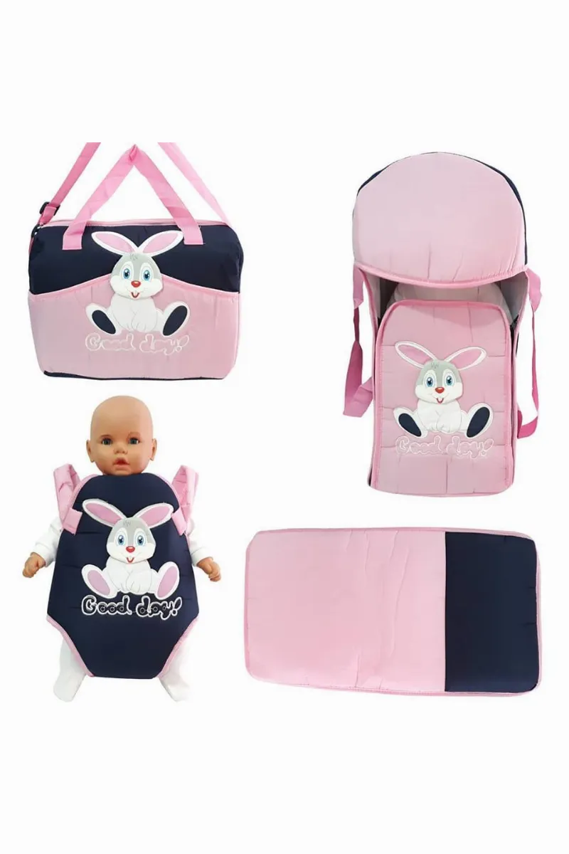 Tavşan Pembe 4 lü Bebek Taşıma Kanguru Portbebe Çanta Alt açma Seti