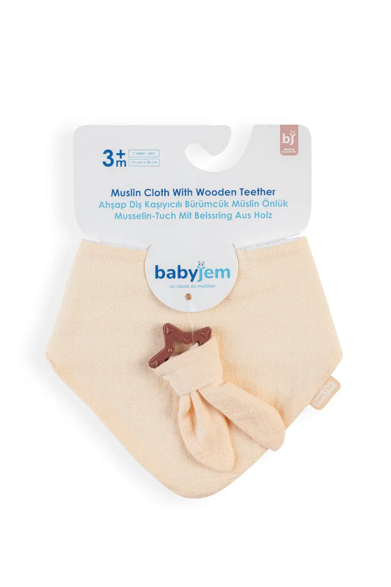 BabyJem Silikon Diş Kaşıyıcılı Müslin Önlük 736 Somon