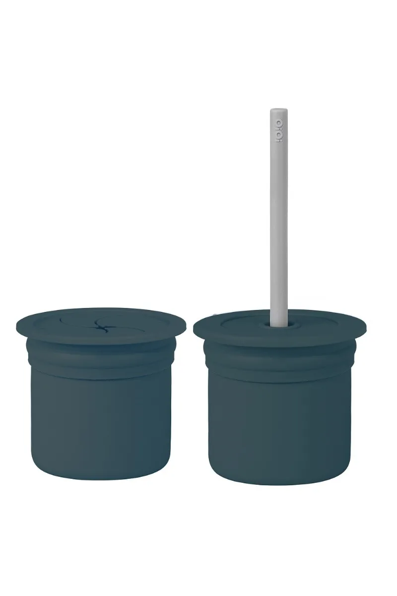 OiOi Ham+Hüp Pipetli Silikon Bardak Seti Deep Blue / Powder Grey