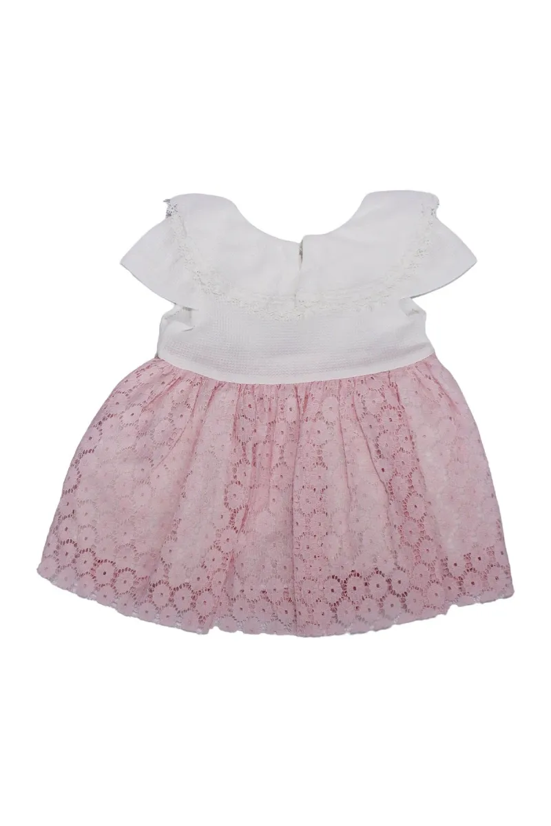 Kız Bebek Ekru Pembe Güpürlü Elbise