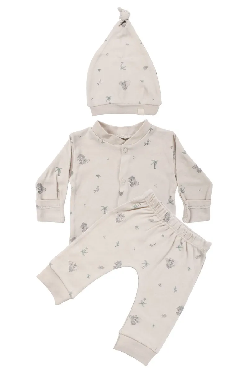 Unisex Bej Koala Desenli Organik Üçlü Pijama Takımı