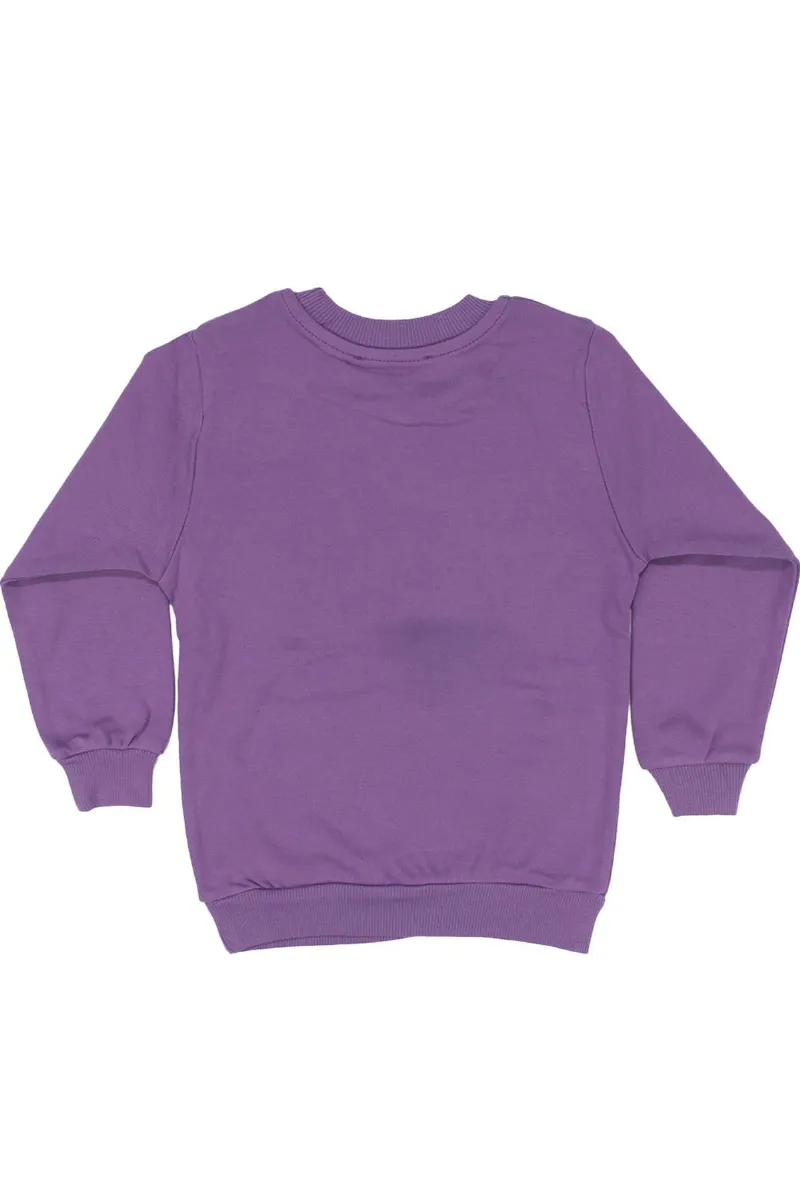 Kız Çocuk Mor Zürafa Baskılı Tek Üst Sweat