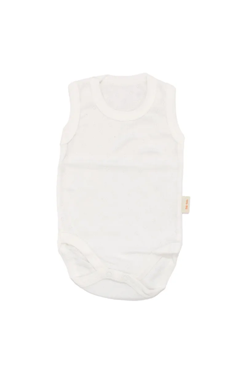 Unisex Ekru Jakarlı Askılı Çıtçıtlı Body Zıbın
