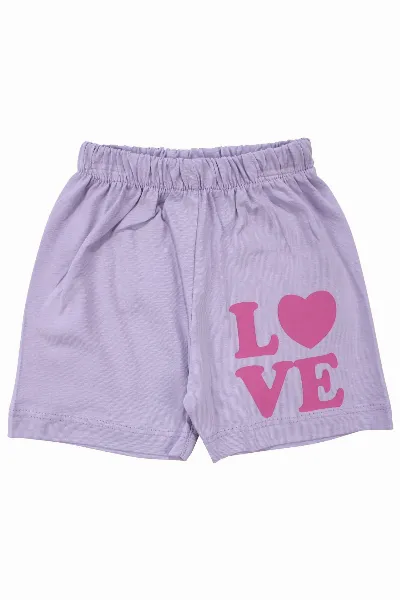 Kız Bebek Lila Pembe Love Baskılı Şortlu 2'li Takım