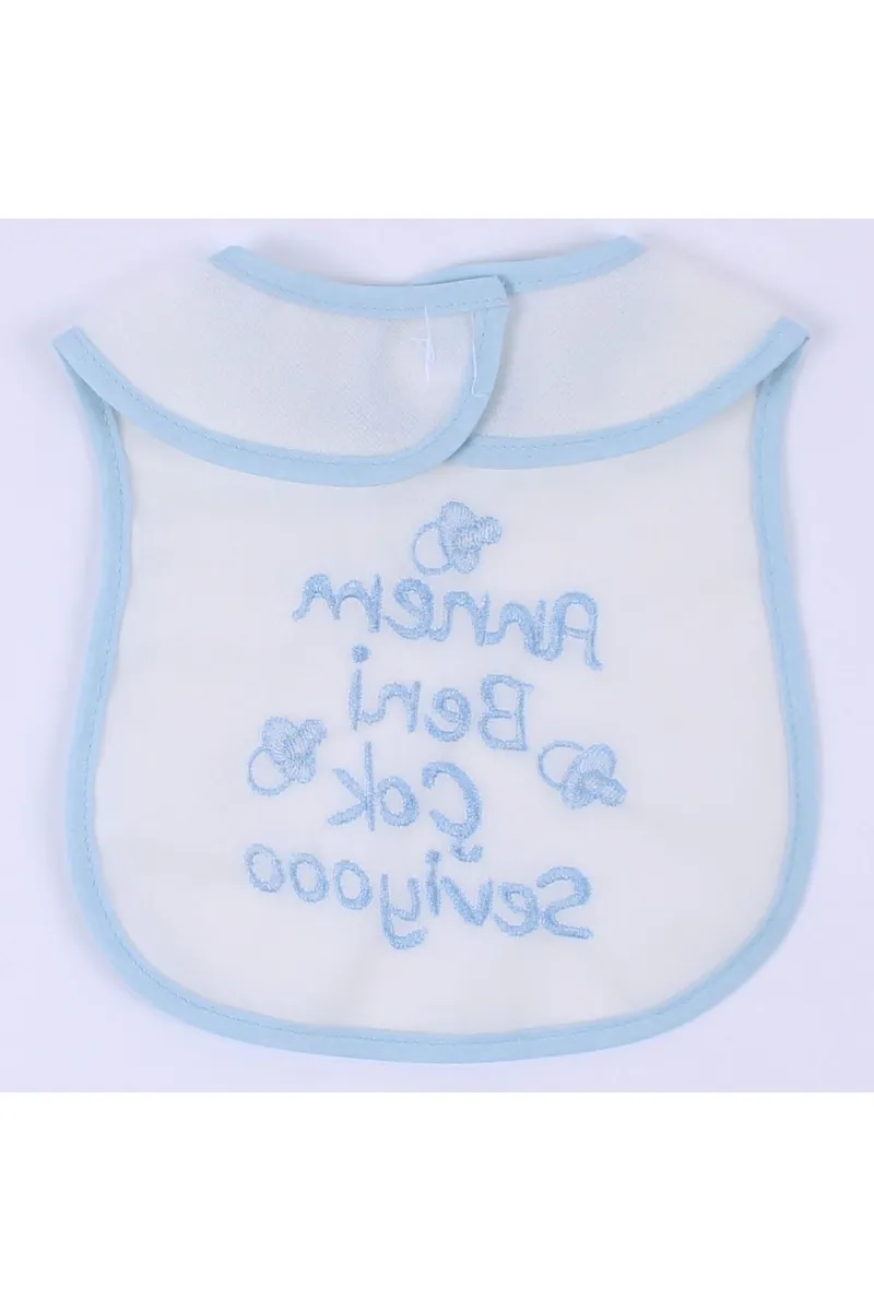 Annem Beni Çok Seviyoo Yazılı Mavi Su Geçirmez Önlük