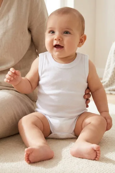 Unisex Beyaz %100 Organik Pamuk Düz Askılı Çıtçıtlı Zıbın Body