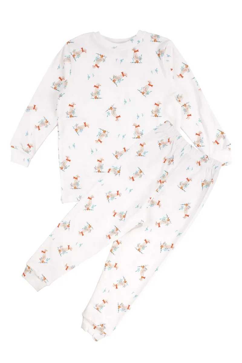 Unisex Ekru Ördek Baskılı Pijama Takımı