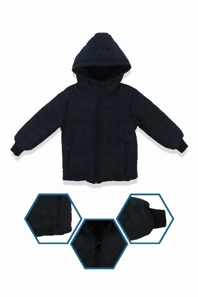 Unisex Lacivert İçi Peluş Kapitoneli Mont