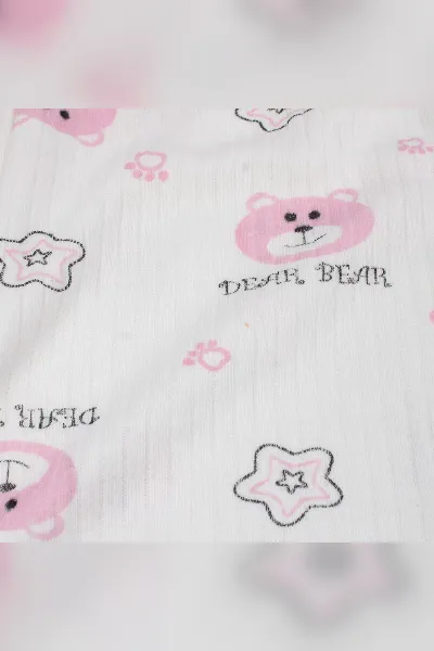 Kız Çocuk Beyaz Pembe Yıldızlı Ayılı Desenli 2'li Pijama Takımı