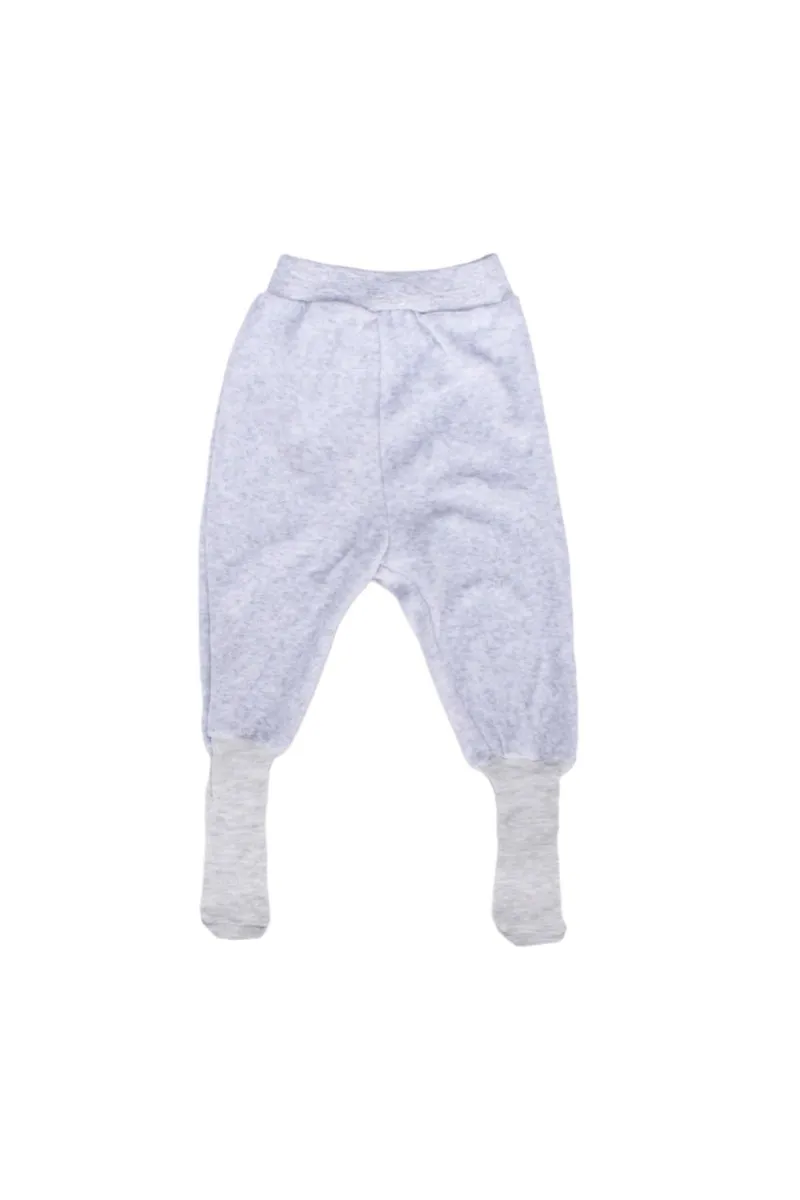 Unisex Bebek Sade Gri Kadife Kendinden Çoraplı Tek Alt