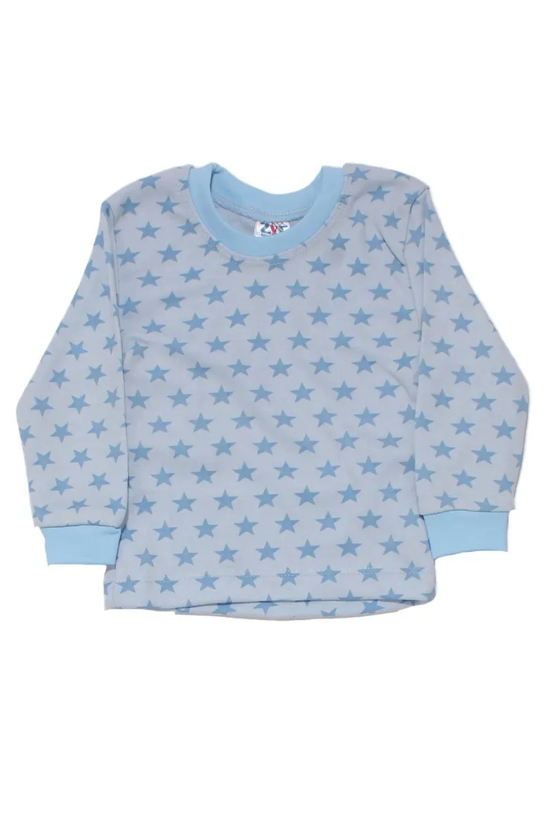 Erkek Bebek Mavi Yıldız Baskılı Çıtçıtlı Pijama Takımı