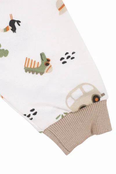 Erkek Bebek Ekru Otobüslü Hayvanlı Çıtçıtlı Pijama Takımı