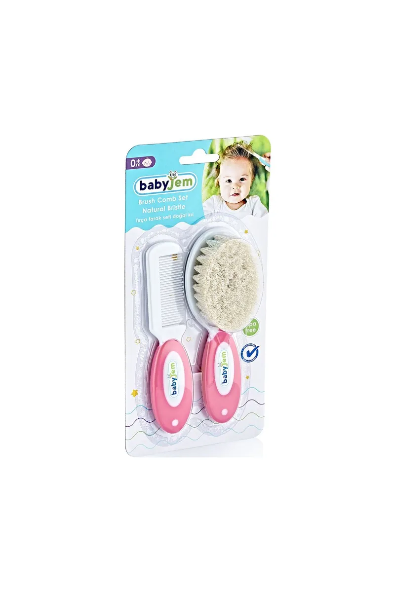 BabyJem Doğal Kıl Fırça Tarak Seti 519 Pembe