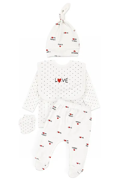 Unisex Ekru I Love My Family Yazılı Puanlı 5'li Hastane Çıkış Seti