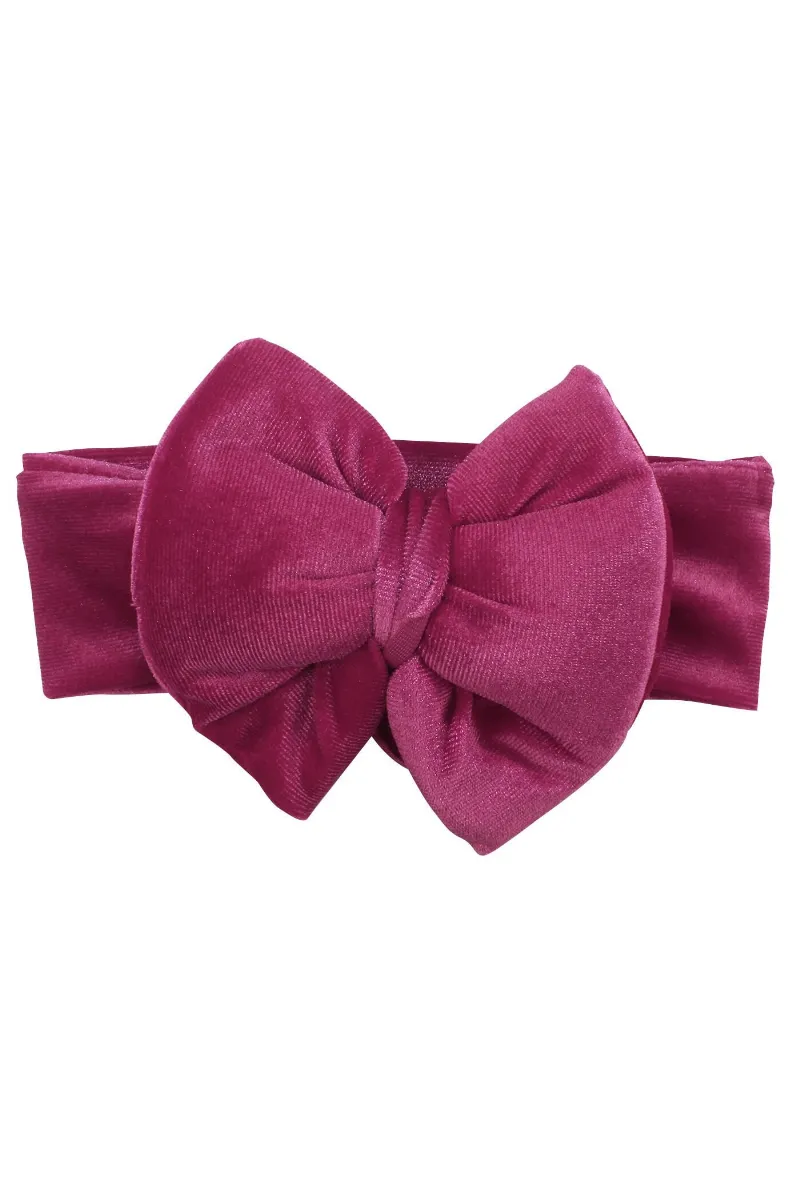 Kız Bebek Fuşya Kurdeleli Kadife Bandana