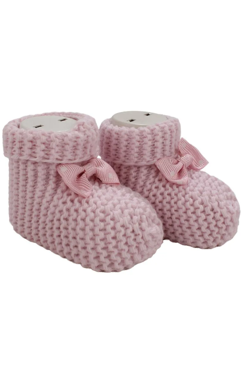 Unisex Pembe Puanlı Fiyonklu Triko Patik 0-6 Ay