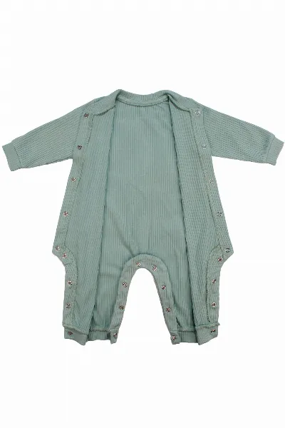 Unisex Su Yeşili Fitilli Düğümlü Bereli Çıtçıtlı Tulum