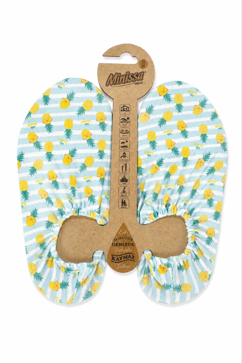Unisex Mavi Sarı Ananas Desenli Havuz/Deniz Patik Ayakkabı 33-35 Numara