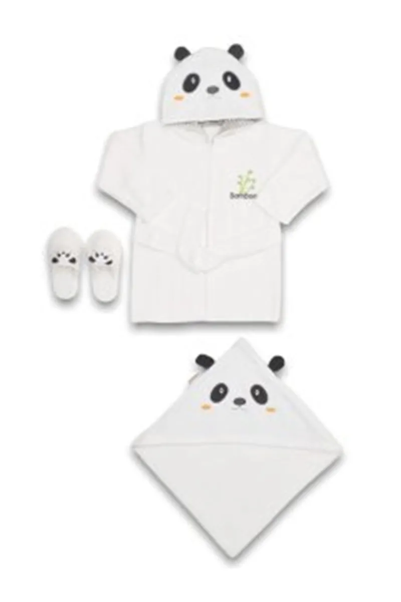 Bebitof Baby Panda Bebe Bornoz Seti 30037 Beyaz