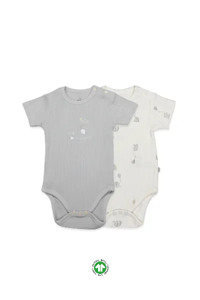 Bistyle Flying Elephant Yarım Kol 2'Li Body 17116 Ekru Gri