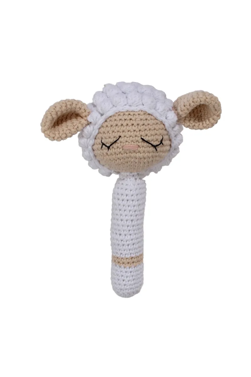 Amigurumi Sevimli Beyaz Kuzu Çıngıraklı Organik Oyuncak