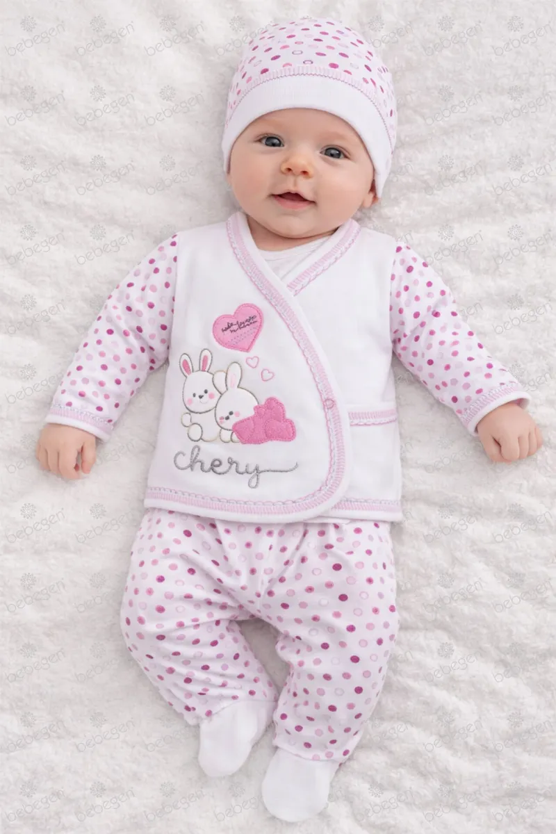 Chery Kalpli Tavşan 5 Parça Bebek Hastane Çıkış Seti - Pembe