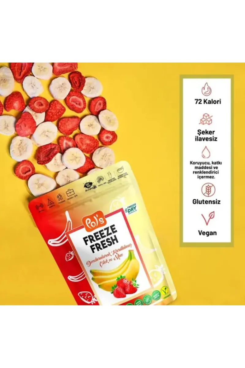 Pol's Freeze Fresh Dondurularak Kurutulmuş Muz - Çilek Mix 20 g