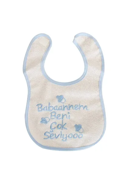 Erkek Bebek Babaannem Beni Çok Seviyo Yazılı Mavi Önlük