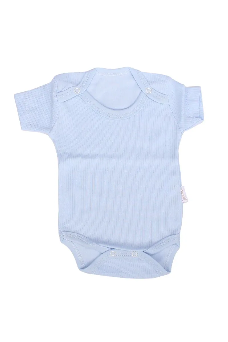 Mavi Raporlu Kısa Kol Çıtçıtlı Body Zıbın
