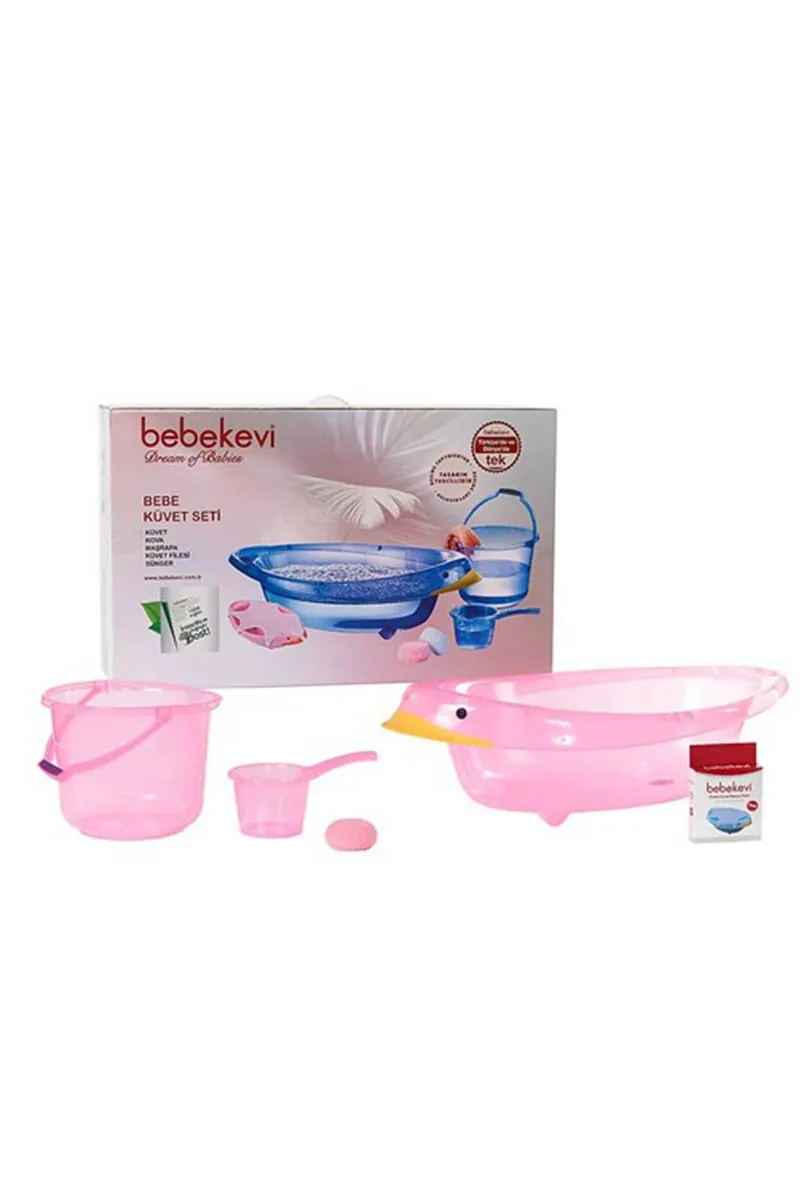 Ördekli Pembe Banyo Küvet Seti