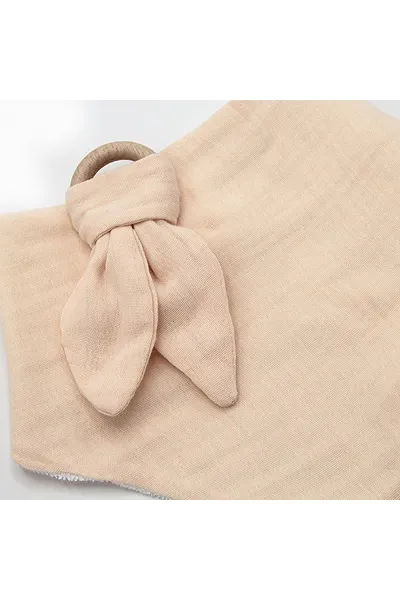 BabyJem Ahşap Diş Kaşıyıcılı Bürümcük Müslin Önlük 736 Somon